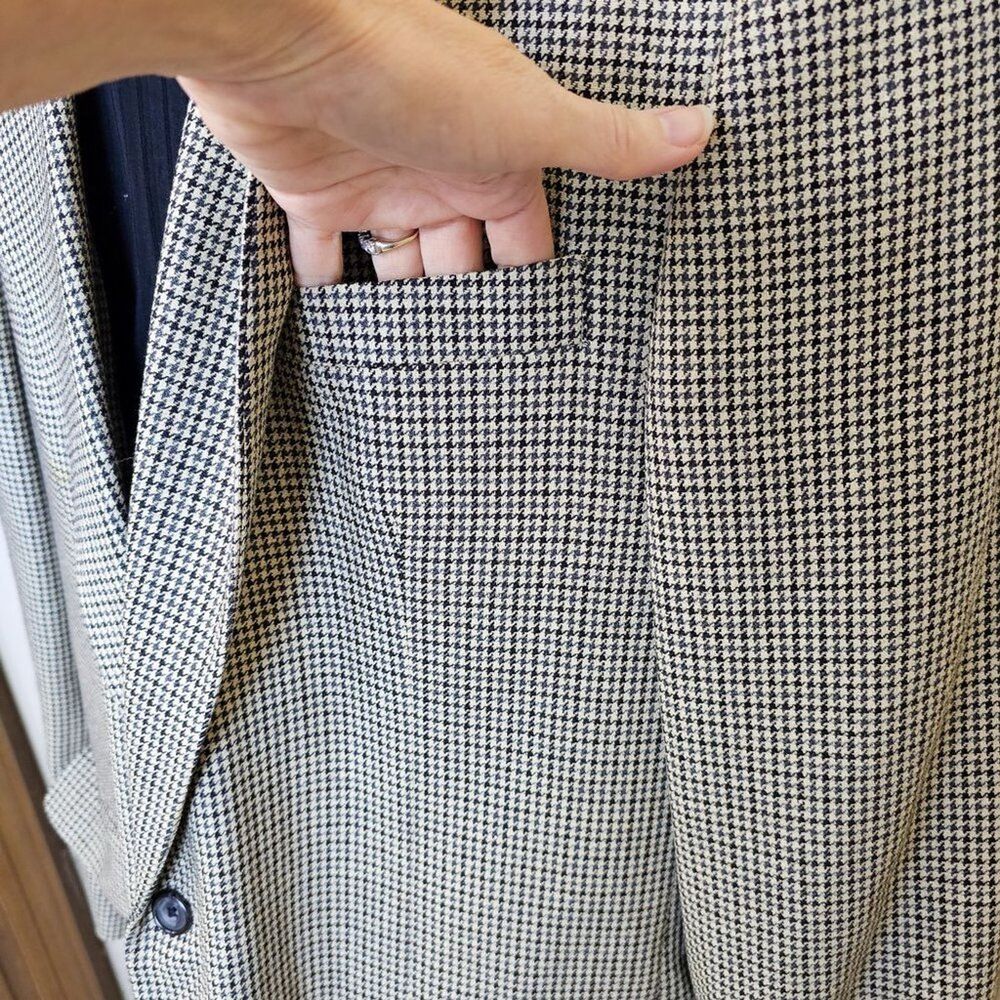 Vintage Oscar De La Renta Silk/Wool Blend Blazer Suit Coat Herringbone Size 42L - Picture 4 of 9